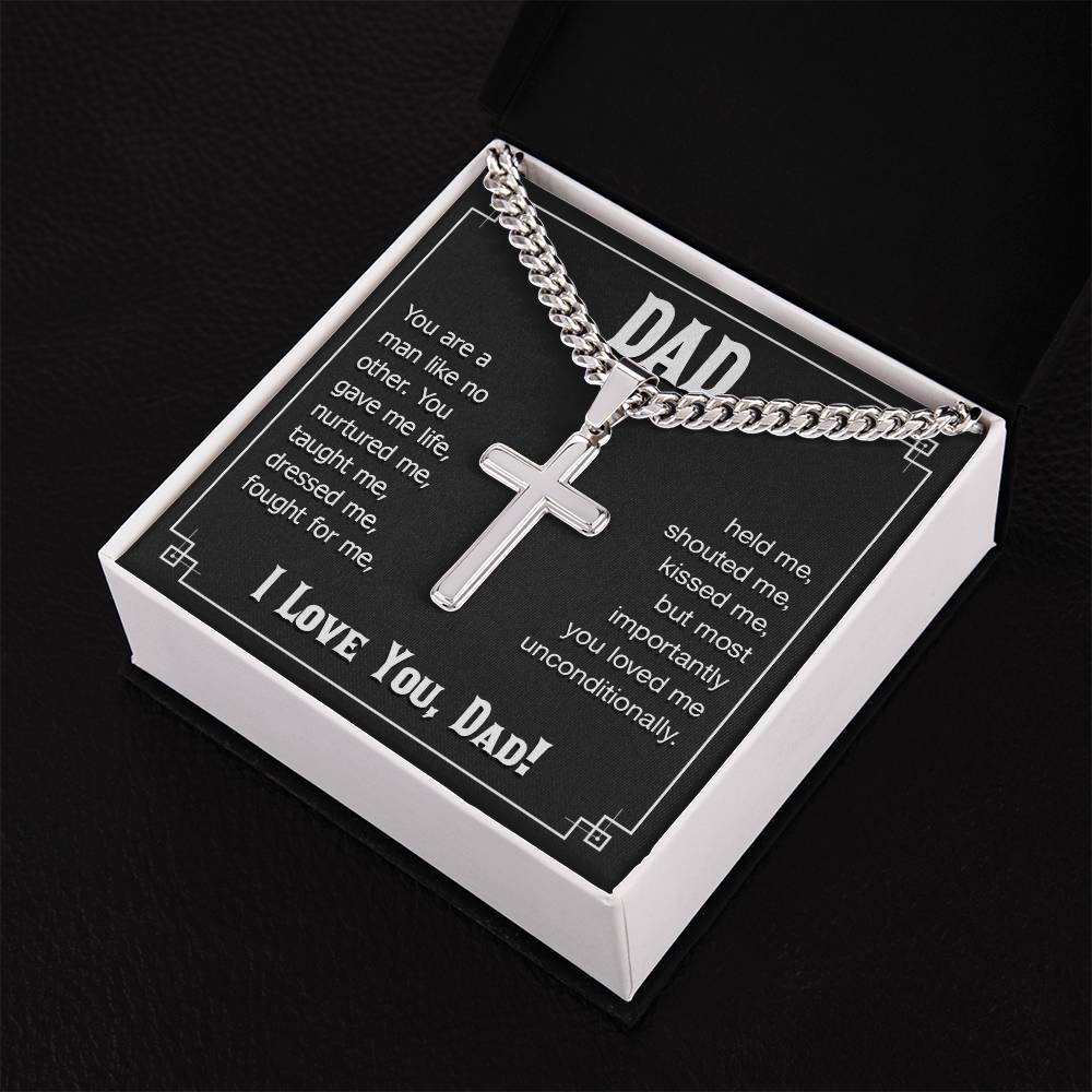 Dad personalized cross necklace | Gift for Dad | Men's Cuban Link Chain with Cross | Birthday Gift | Christmas Gift | Men's jewelry | Father's Day | Personalized Message for Dad