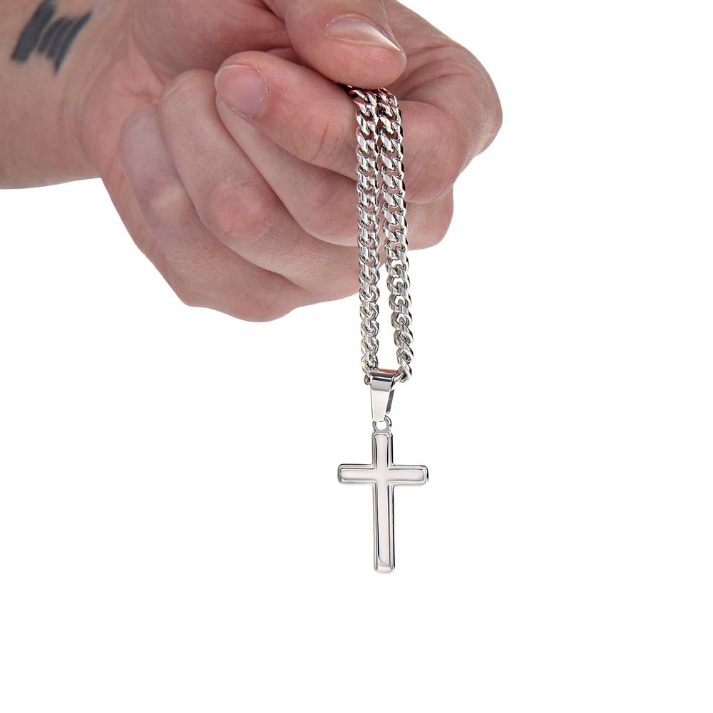 Dad personalized cross necklace | Gift for Dad | Men's Cuban Link Chain with Cross | Birthday Gift | Christmas Gift | Men's jewelry | Father's Day | Personalized Message for Dad