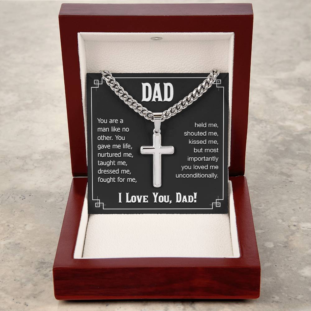 Dad personalized cross necklace | Gift for Dad | Men's Cuban Link Chain with Cross | Birthday Gift | Christmas Gift | Men's jewelry | Father's Day | Personalized Message for Dad