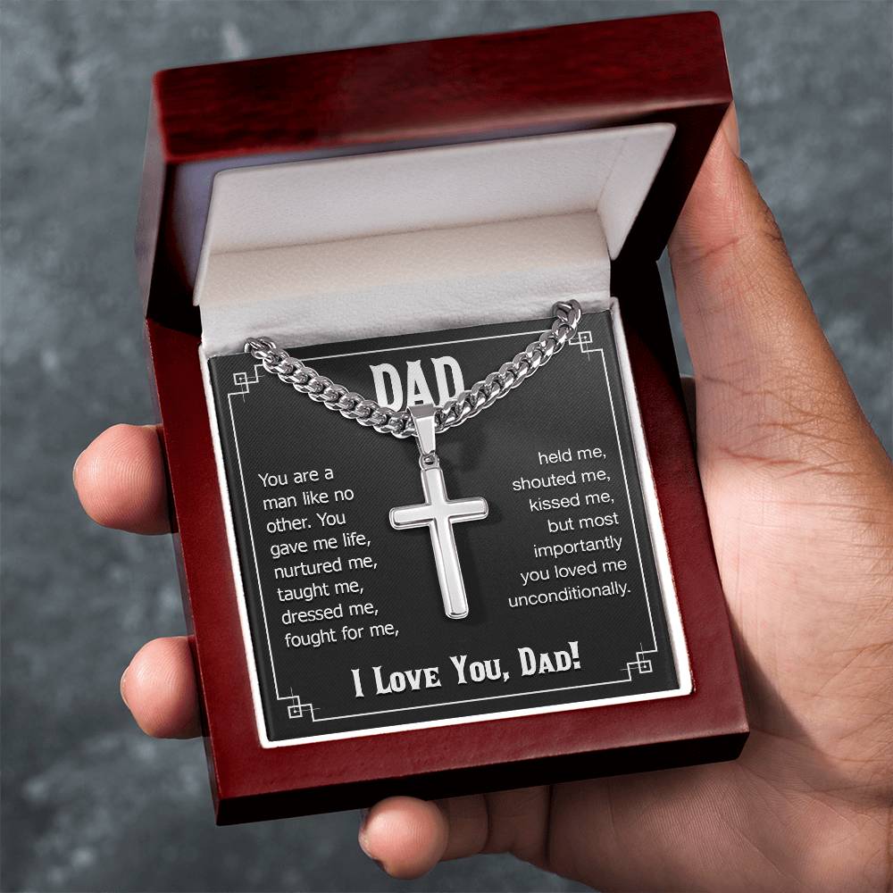 Dad personalized cross necklace | Gift for Dad | Men's Cuban Link Chain with Cross | Birthday Gift | Christmas Gift | Men's jewelry | Father's Day | Personalized Message for Dad