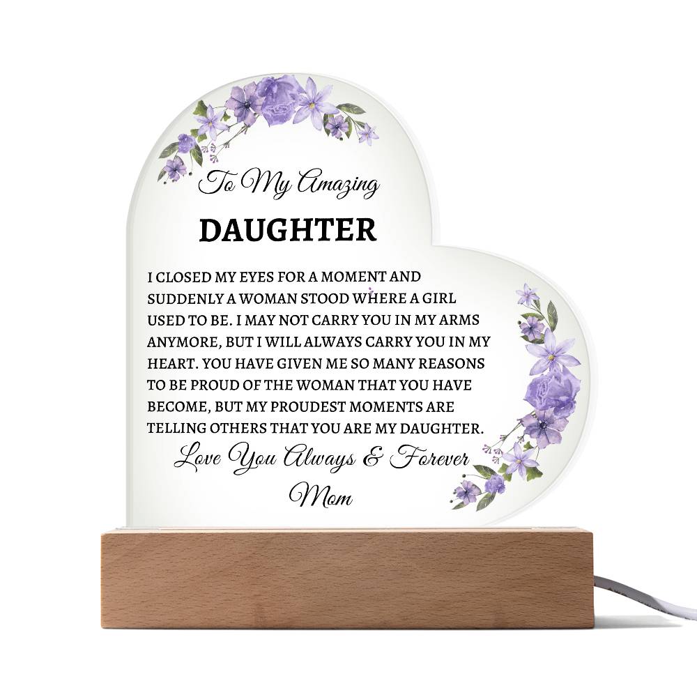Amazing Daughter Acrylic Heart Message | Mother | From mom | Personalized Gift | Birthday | Acrylic | Graduation | Love | Meaningful Keepsake Message