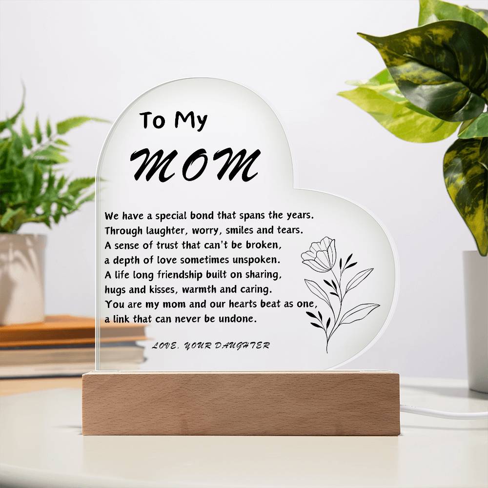 To My Mom Acrylic Heart | Personalized Message | Birthday Gift for Mom | Gift for Mother | Christmas Gift