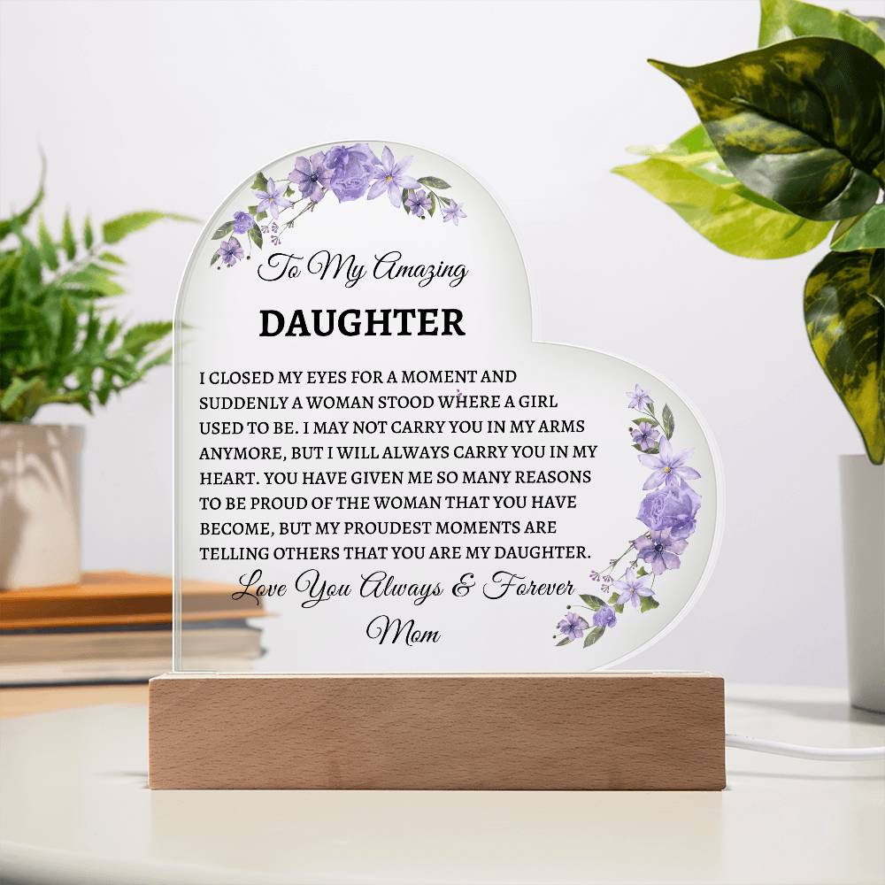 Amazing Daughter Acrylic Heart Message | Mother | From mom | Personalized Gift | Birthday | Acrylic | Graduation | Love | Meaningful Keepsake Message