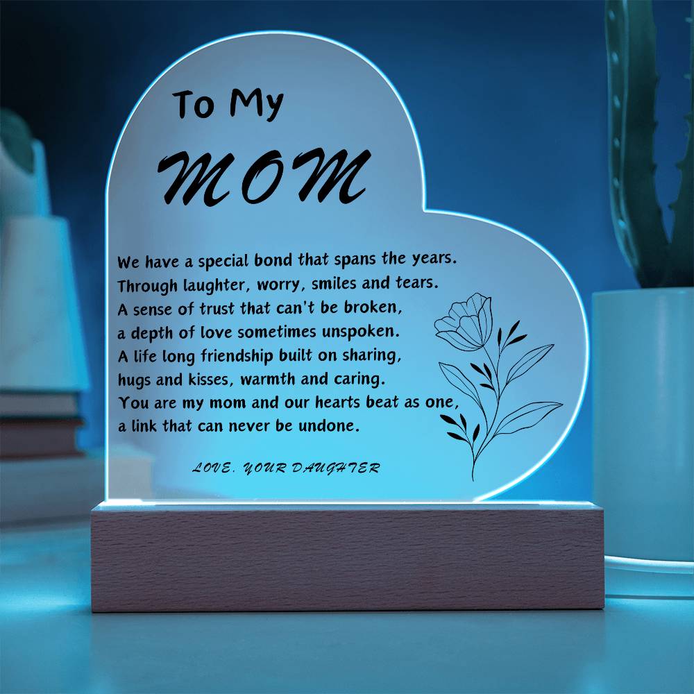 To My Mom Acrylic Heart | Personalized Message | Birthday Gift for Mom | Gift for Mother | Christmas Gift
