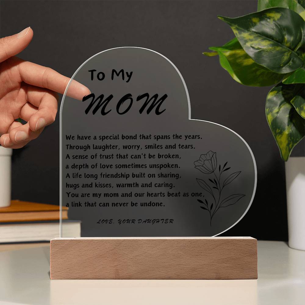 To My Mom Acrylic Heart | Personalized Message | Birthday Gift for Mom | Gift for Mother | Christmas Gift