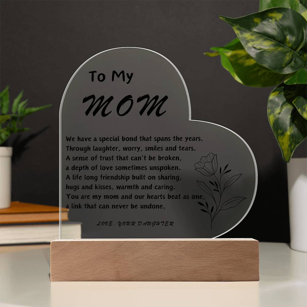 To My Mom Acrylic Heart | Personalized Message | Birthday Gift for Mom | Gift for Mother | Christmas Gift