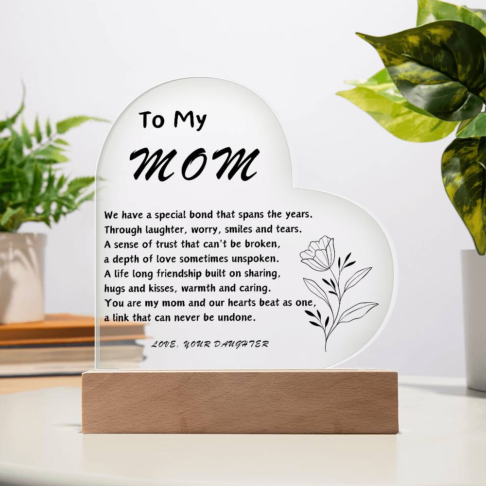 To My Mom Acrylic Heart | Personalized Message | Birthday Gift for Mom | Gift for Mother | Christmas Gift