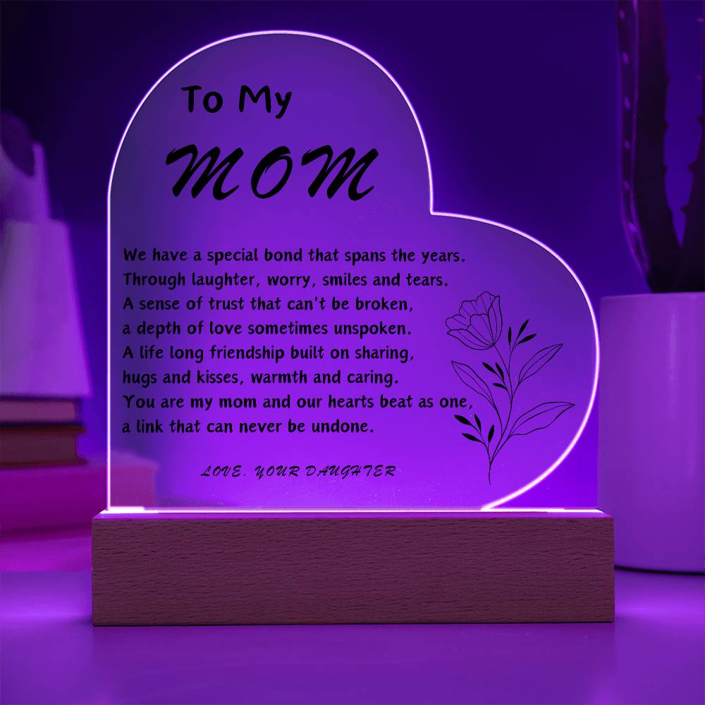 To My Mom Acrylic Heart | Personalized Message | Birthday Gift for Mom | Gift for Mother | Christmas Gift