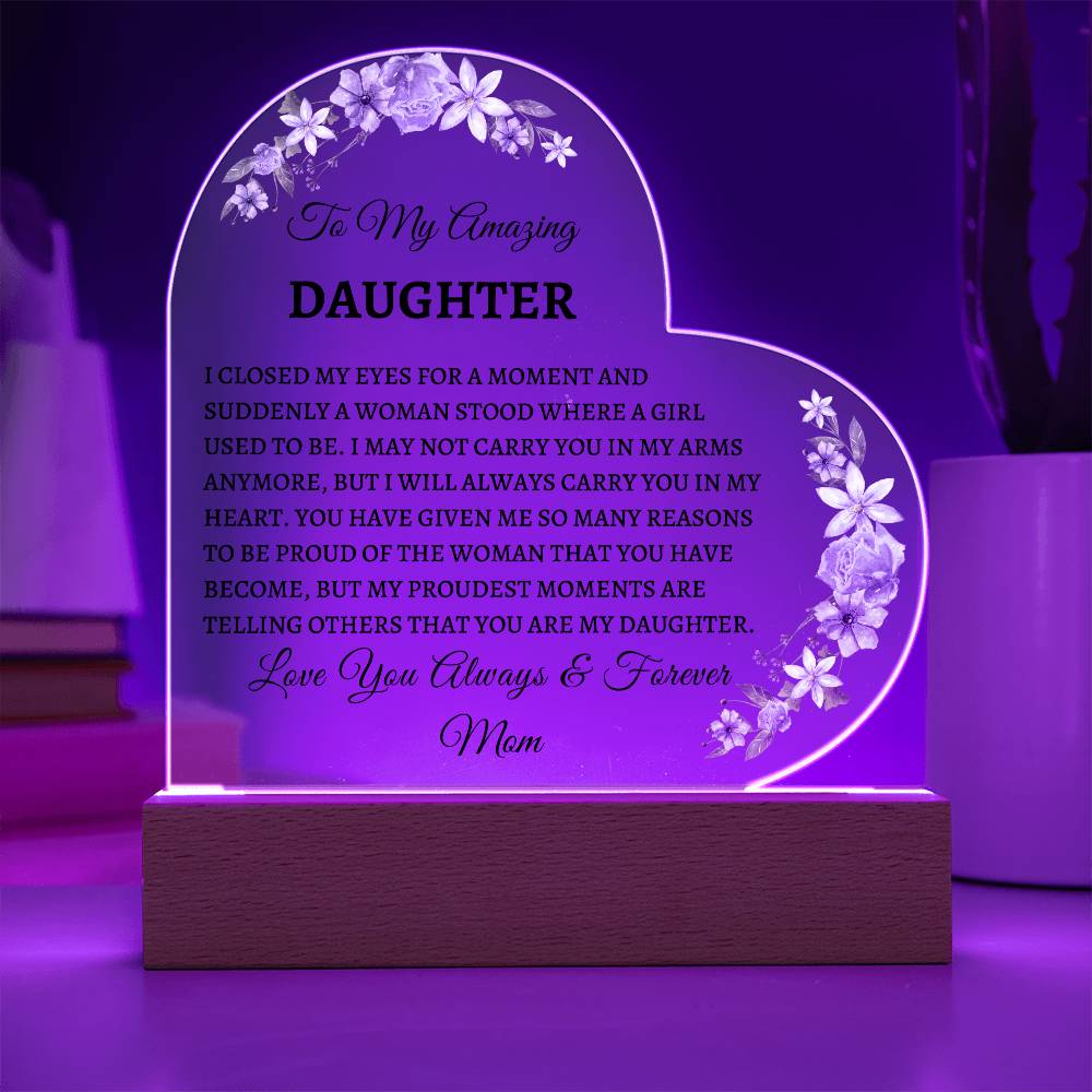 Amazing Daughter Acrylic Heart Message | Mother | From mom | Personalized Gift | Birthday | Acrylic | Graduation | Love | Meaningful Keepsake Message