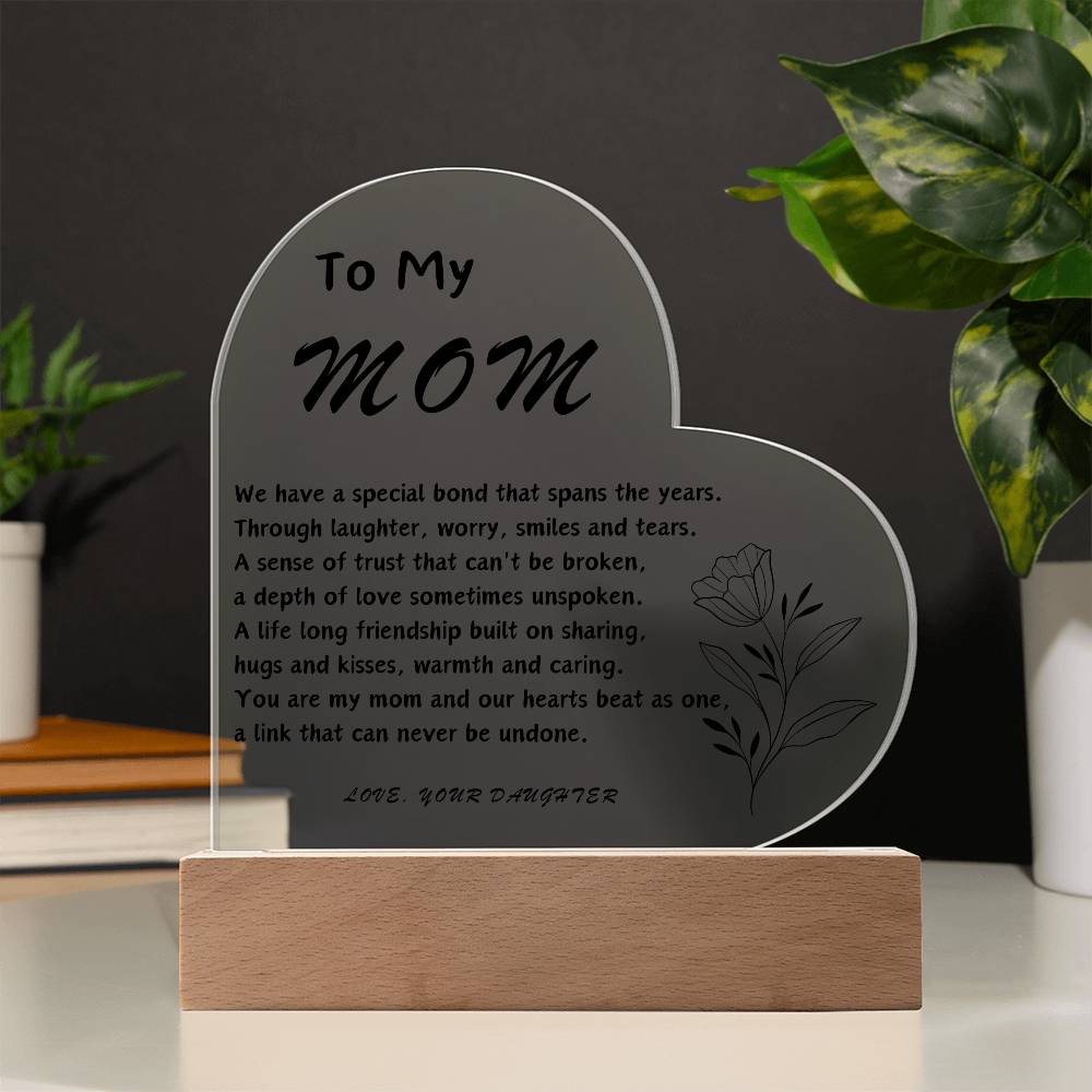 To My Mom Acrylic Heart | Personalized Message | Birthday Gift for Mom | Gift for Mother | Christmas Gift