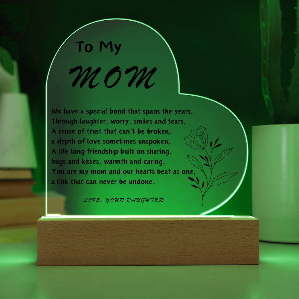 To My Mom Acrylic Heart | Personalized Message | Birthday Gift for Mom | Gift for Mother | Christmas Gift