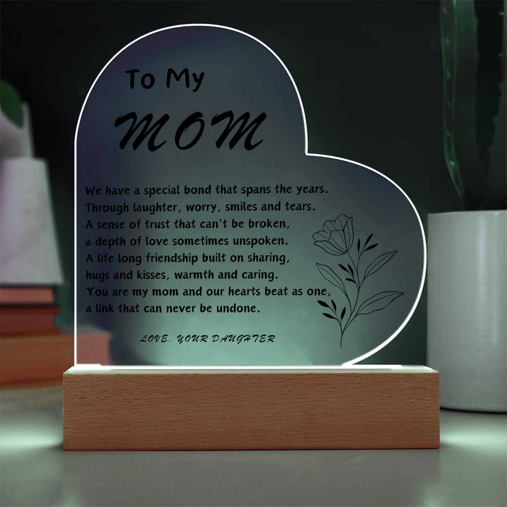 To My Mom Acrylic Heart | Personalized Message | Birthday Gift for Mom | Gift for Mother | Christmas Gift