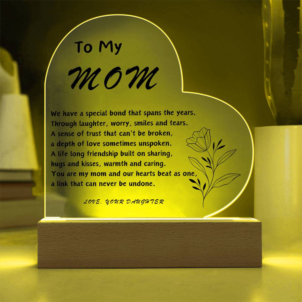 To My Mom Acrylic Heart | Personalized Message | Birthday Gift for Mom | Gift for Mother | Christmas Gift